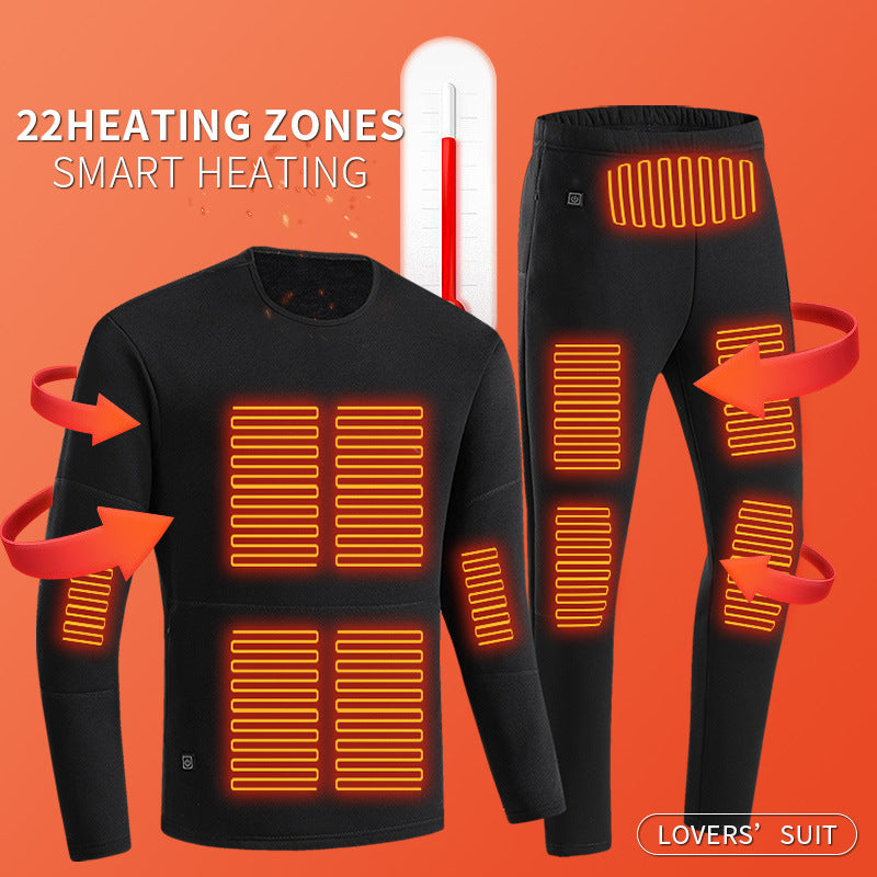 Black heated thermal top and long johns set
