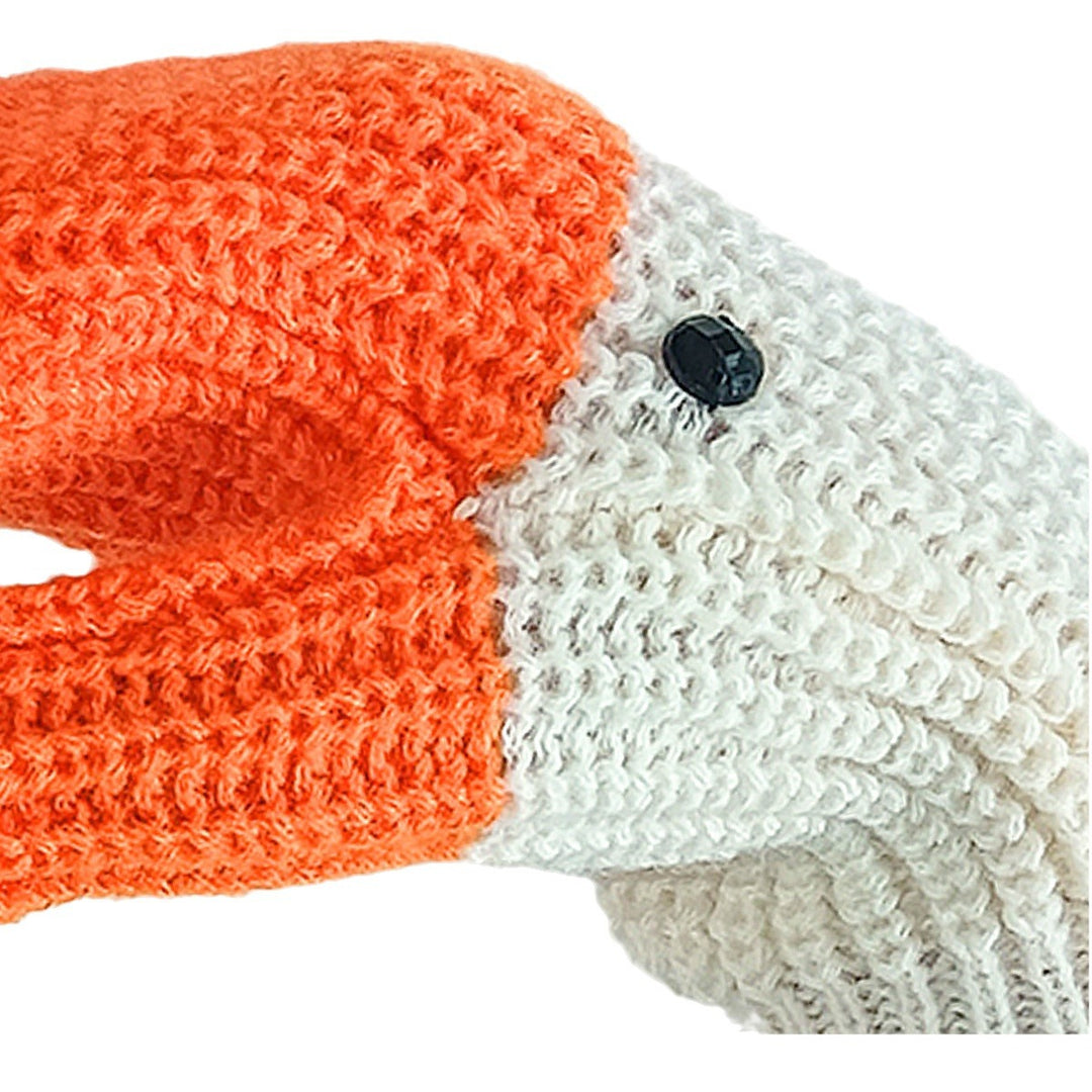 Knitted white goose head mittens