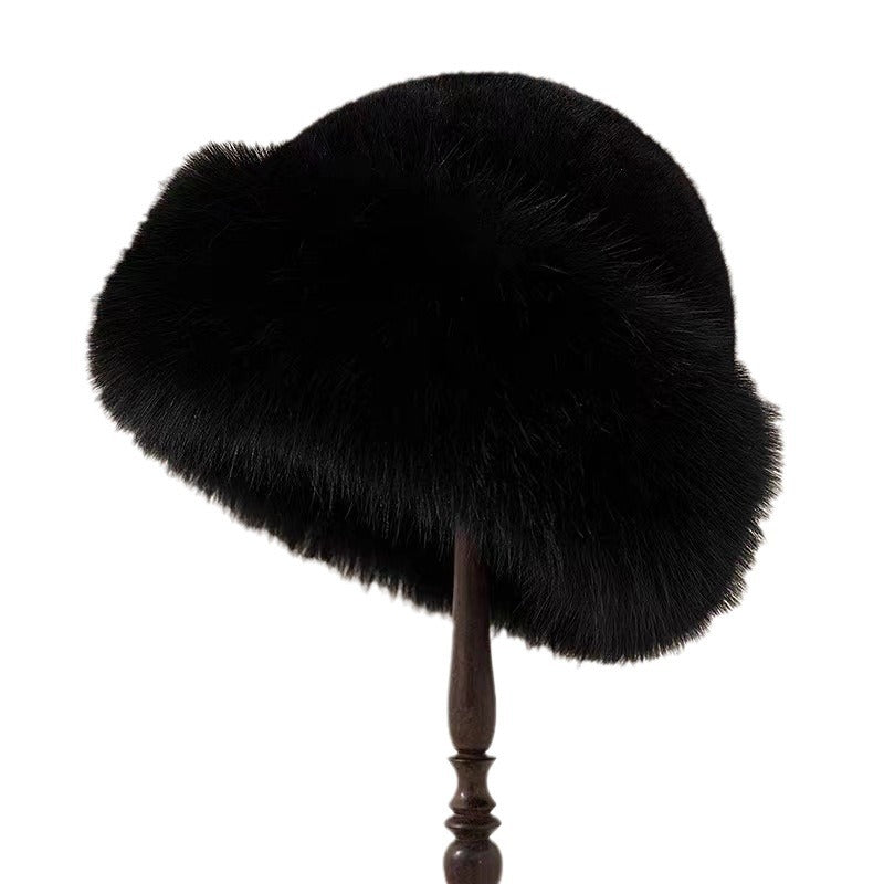 White faux fur Cossack hat with rolled brim