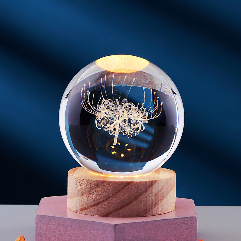 3D Crystal Ball Night Light With Inner Carved Solar System
