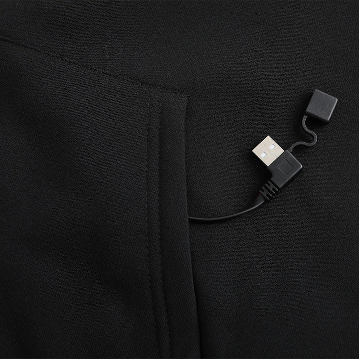 Man wearing black USB heated hoodie
