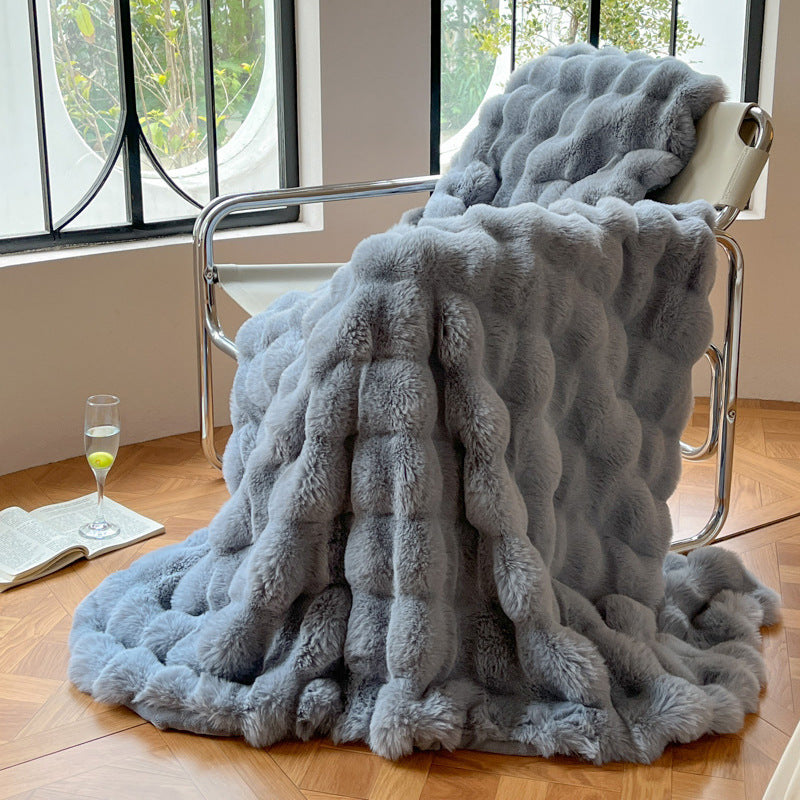 Cream bubble texture faux fur throw blanket