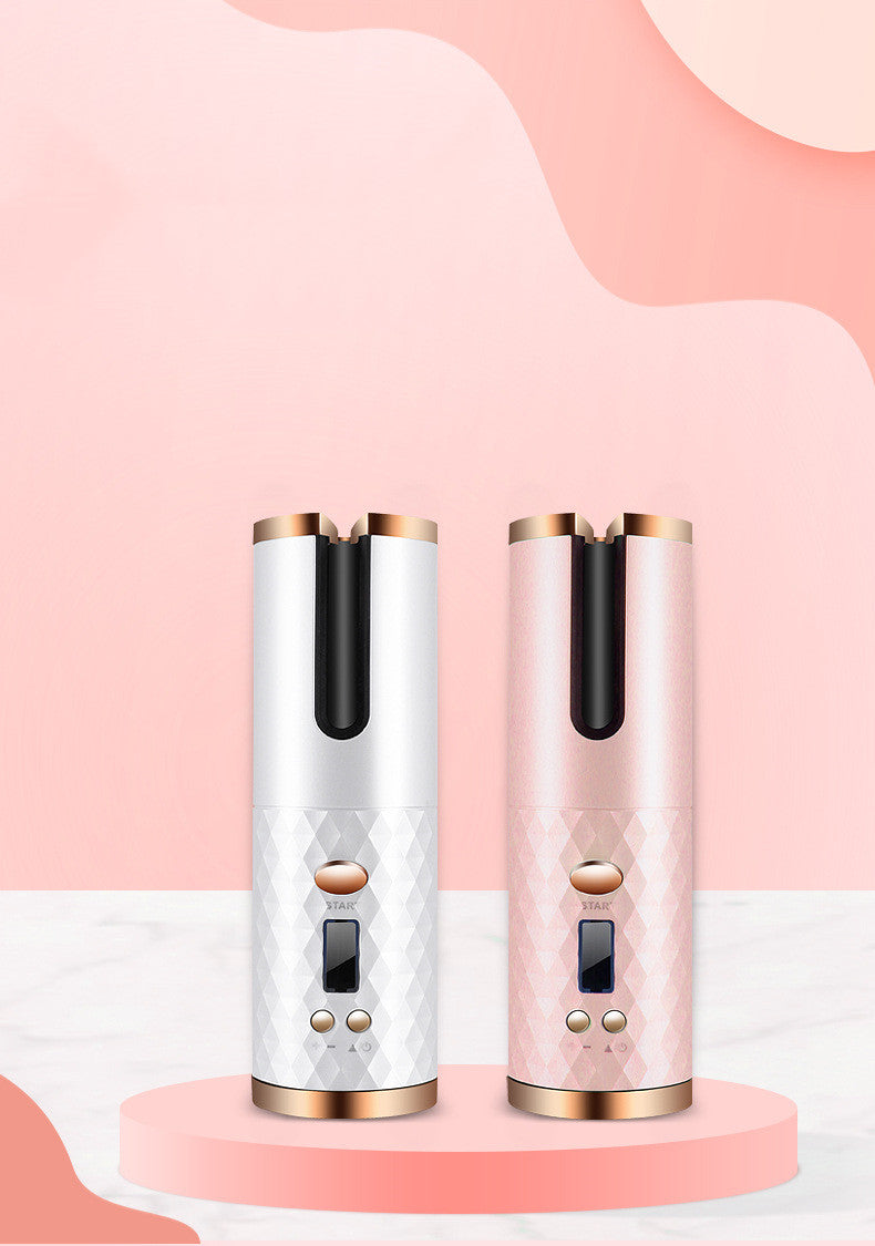 Cordless automatic hair curler with LCD