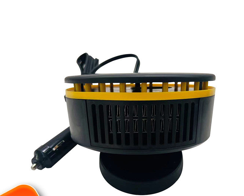 Compact car heater on dashboard facing windscreen