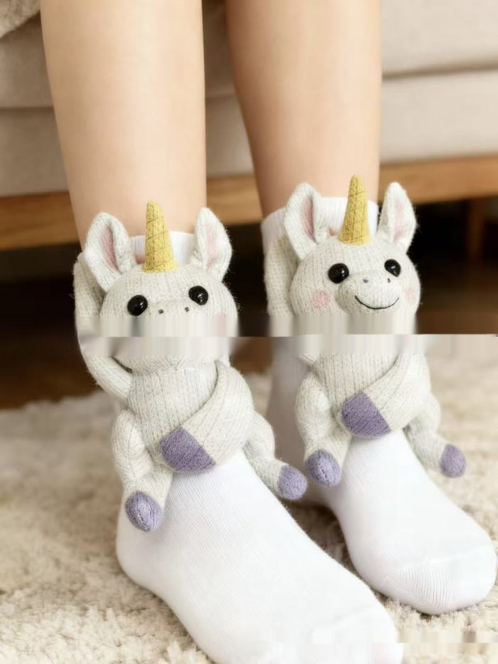Cosycombe Knit Socks with a 3D Crochet Animal Hug