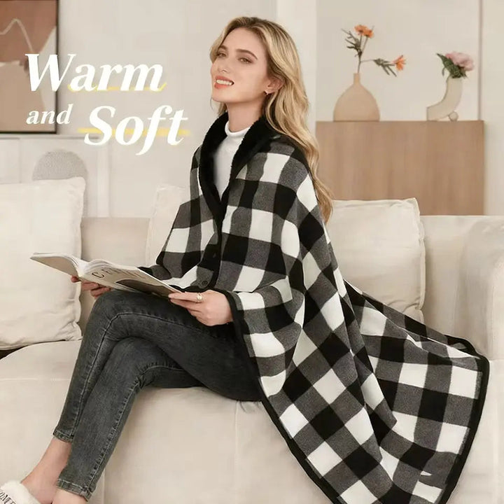 Cosycombe™ Wearable Check Blanket with Snaps – Poncho, Cape or Wrap