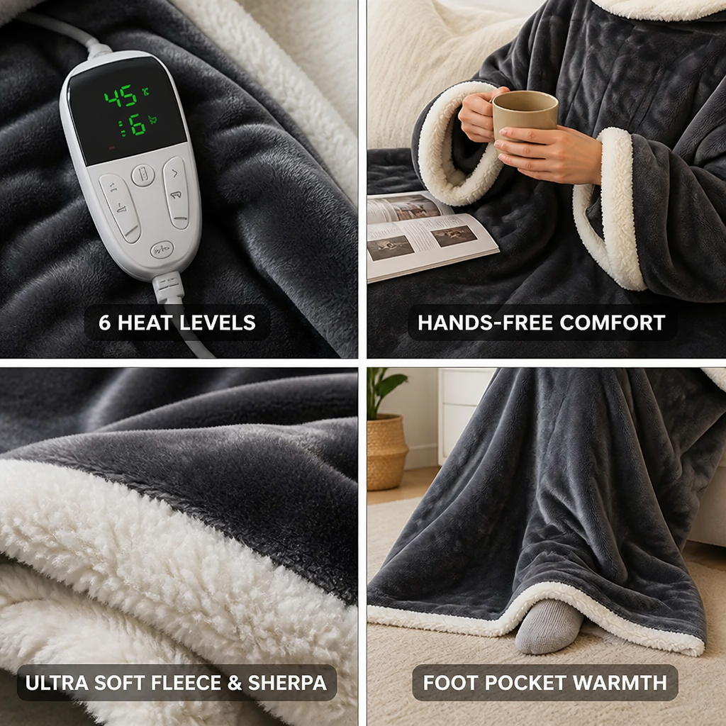 Cosycombe™ Electric Wearable Fleece Blanket with Sleeves, 127 x 177 cm