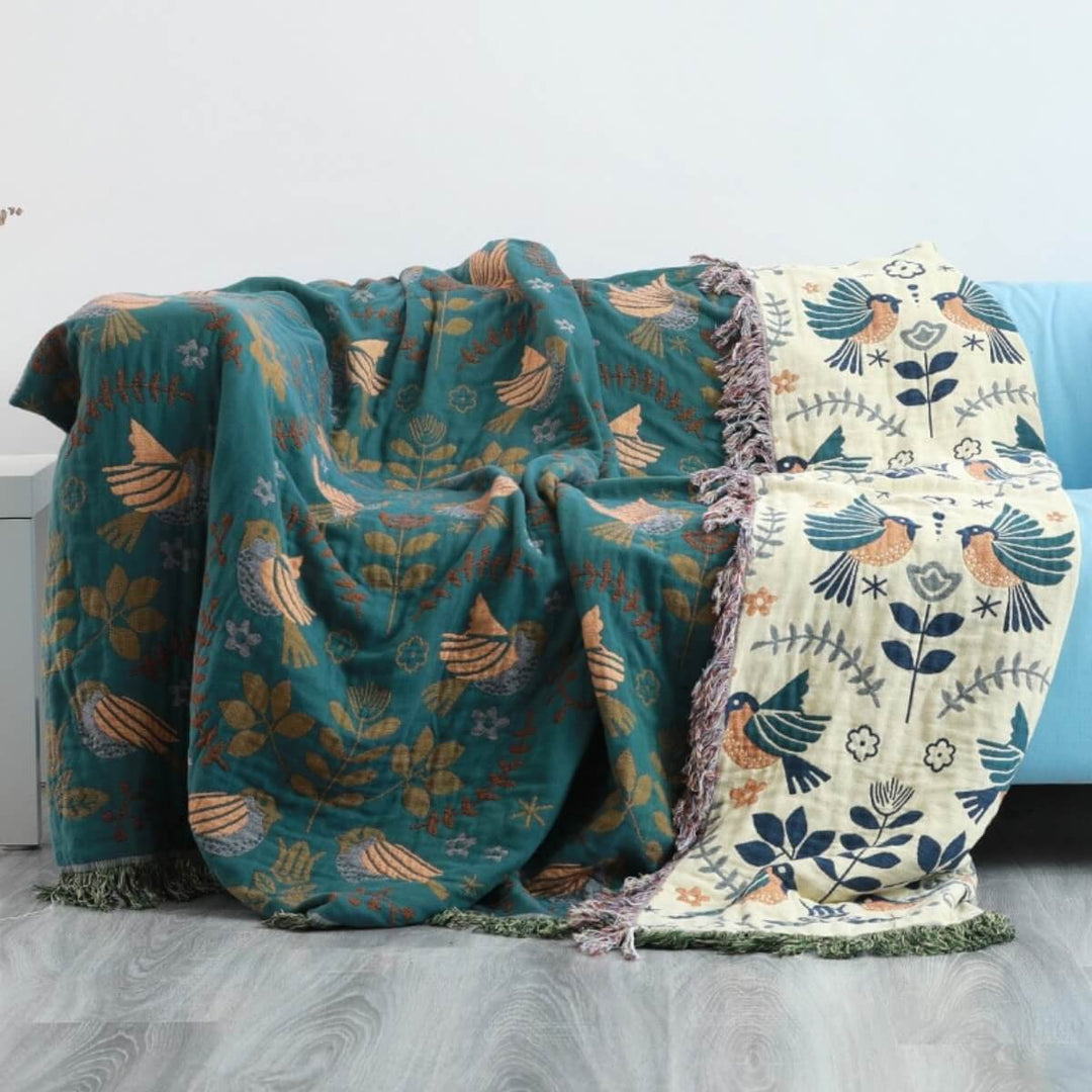Cosycombe™ Reversible Scandinavian Bird Throw in Soft Cotton