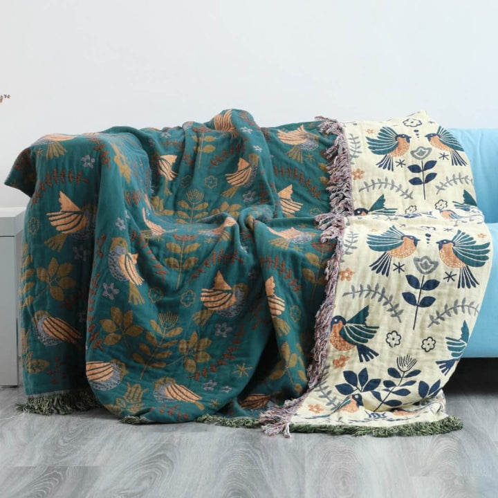 Cosycombe™ Reversible Scandinavian Bird Throw in Soft Cotton