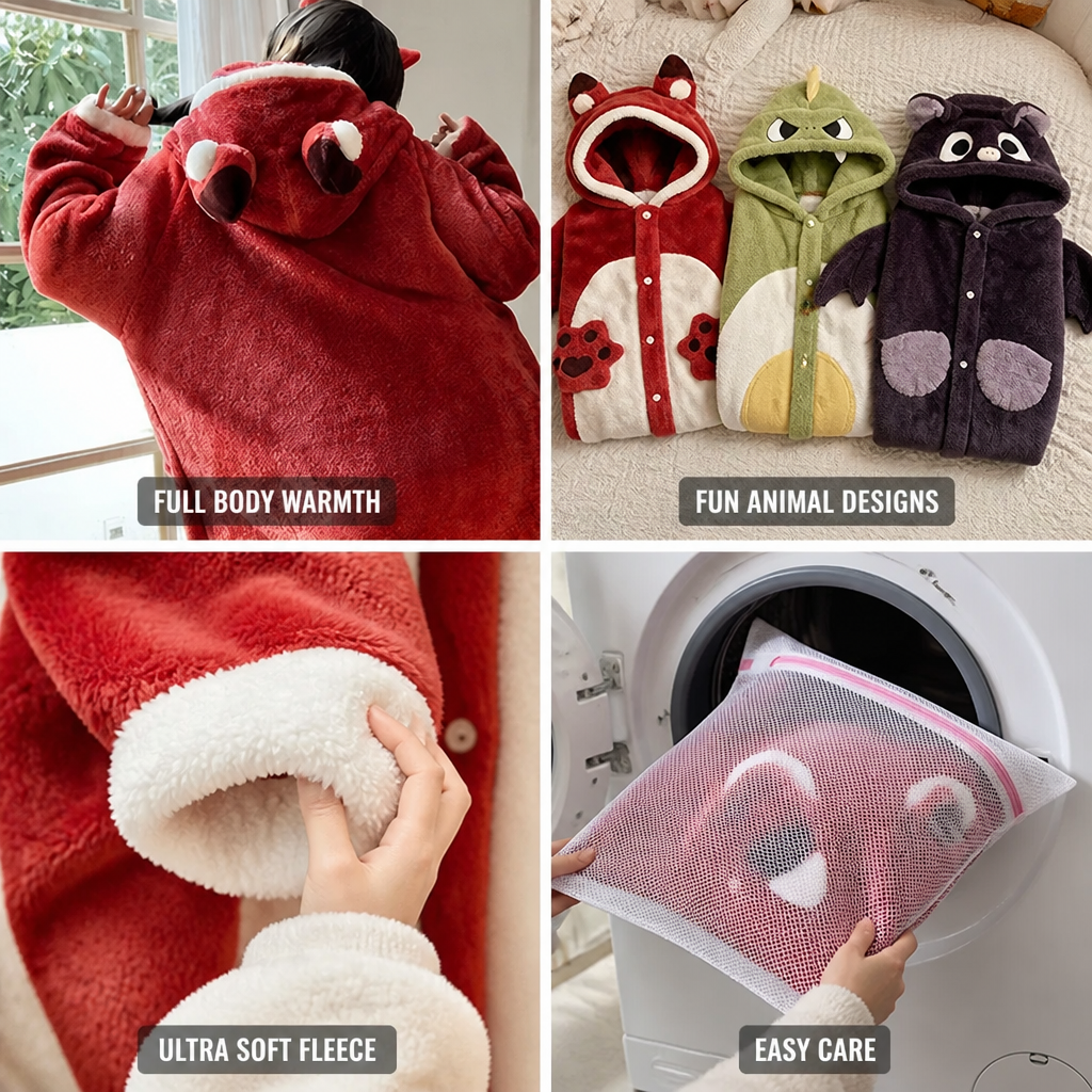 Cosycombe™ Hooded Fleece Wearable Blanket Pyjamas with Playful Animal Designs