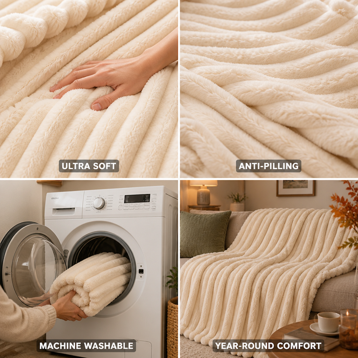 Cosycombe™ Soft Ribbed Fleece Blanket That Stays Pill-Free