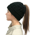 Cosycombe™ Women's Cable Knit Ponytail Beanie with Hair Opening