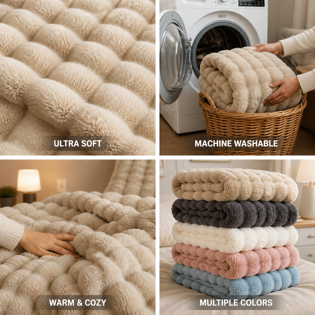 Cosycombe™ Ribbed Plush Knit Blanket, Soft and Machine Washable