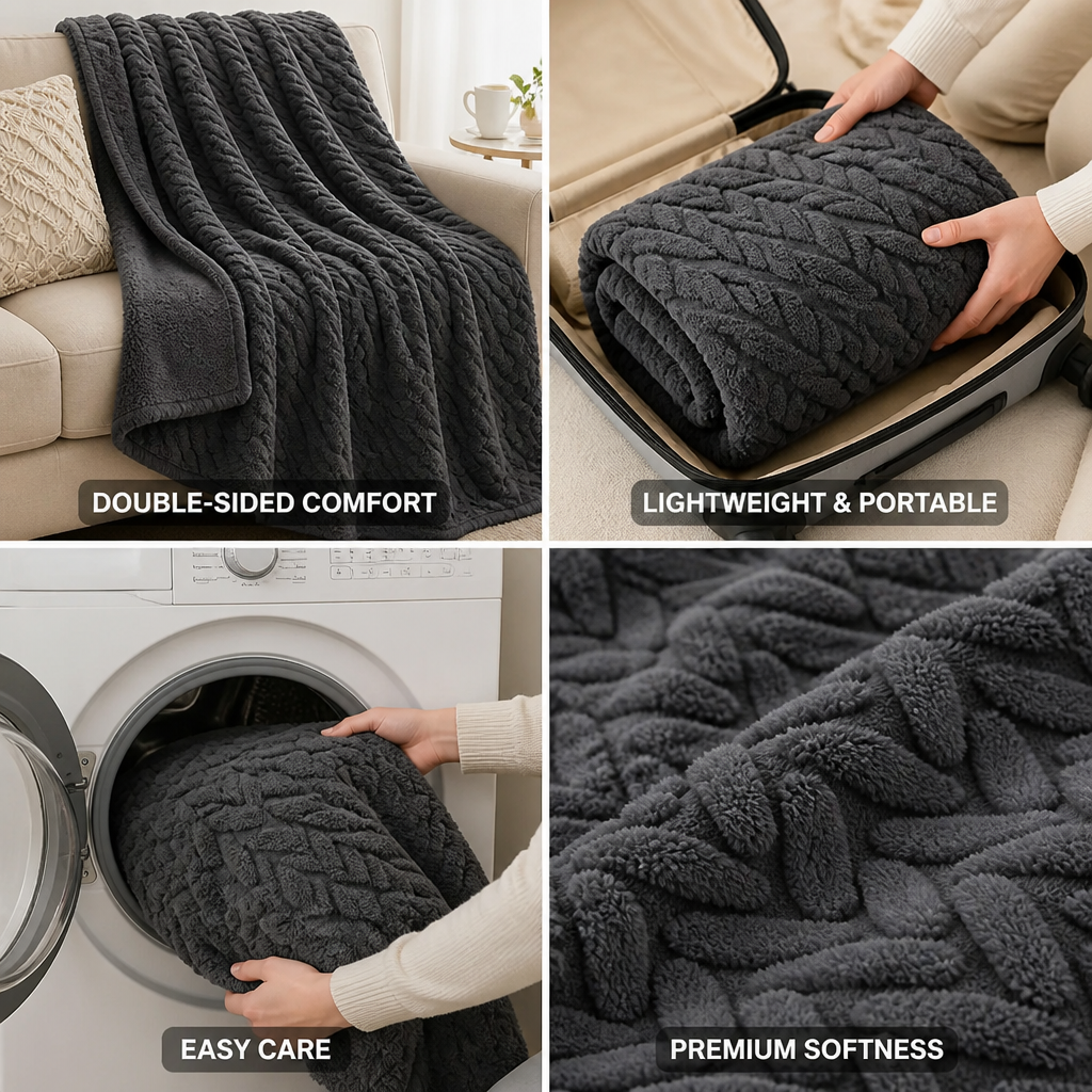 Cosycombe™ Reversible Jacquard Fleece Blanket – Smooth and Fluffy Sides