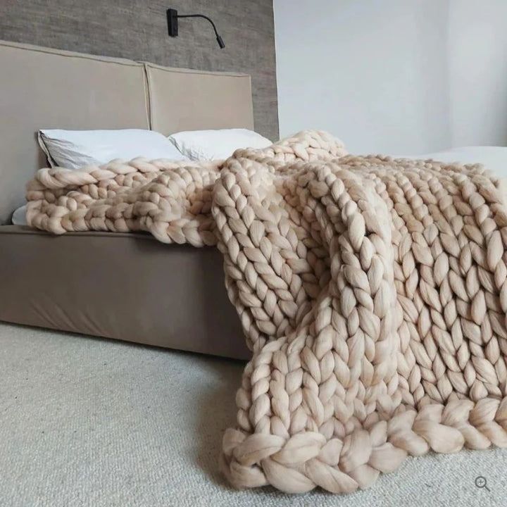 Cosycombe™ Hand-Knitted Wool Blanket with Breathable Open Weave