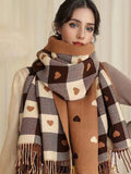 Cosycombe™ Checked Winter Scarf and Shawl with Heart Pattern