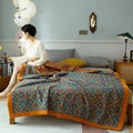 Cosycombe™ Six-Layer Cotton Blanket with Orange and Blue Pattern