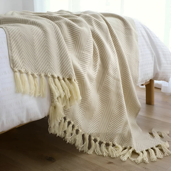 Cosycombe™ Herringbone Knit Throw Blanket with Tassels