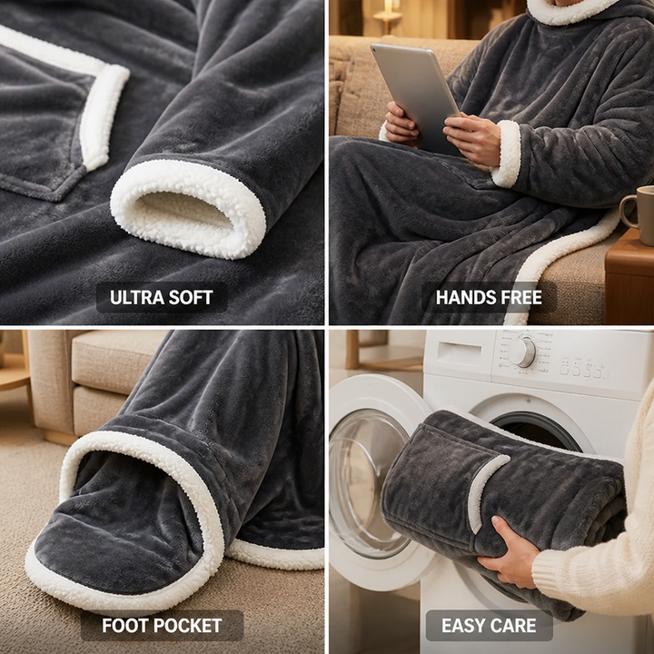 Cosycombe™ Sherpa Fleece Wearable Blanket with Sleeves and Foot Pocket