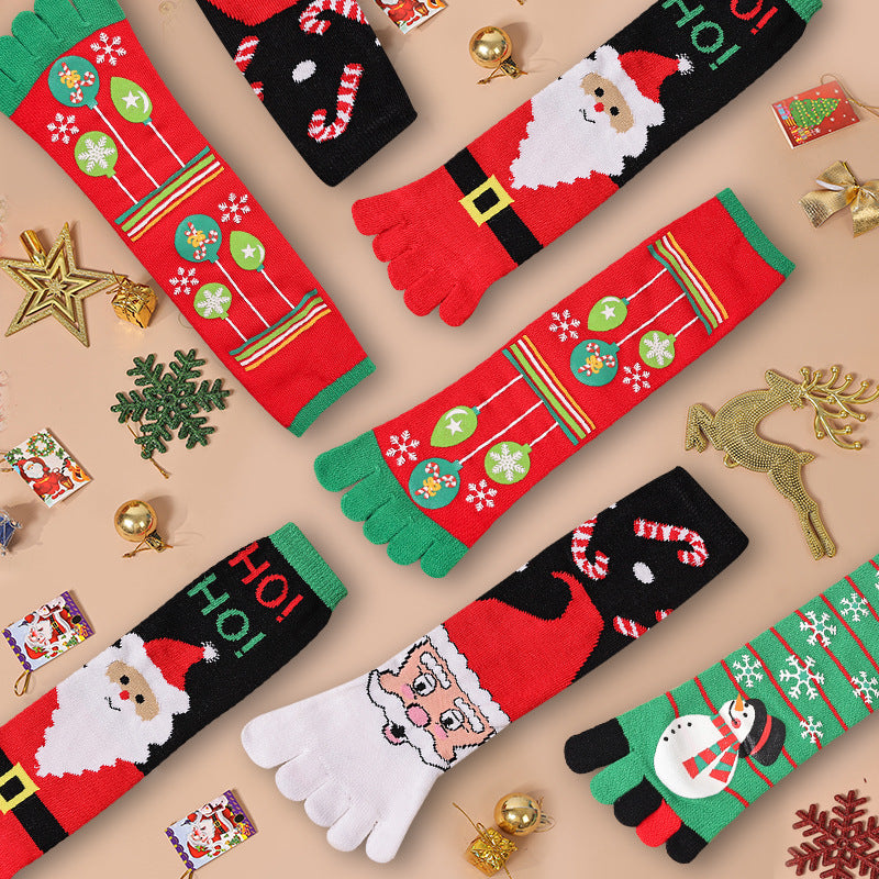 Knee high Christmas toe socks with penguins