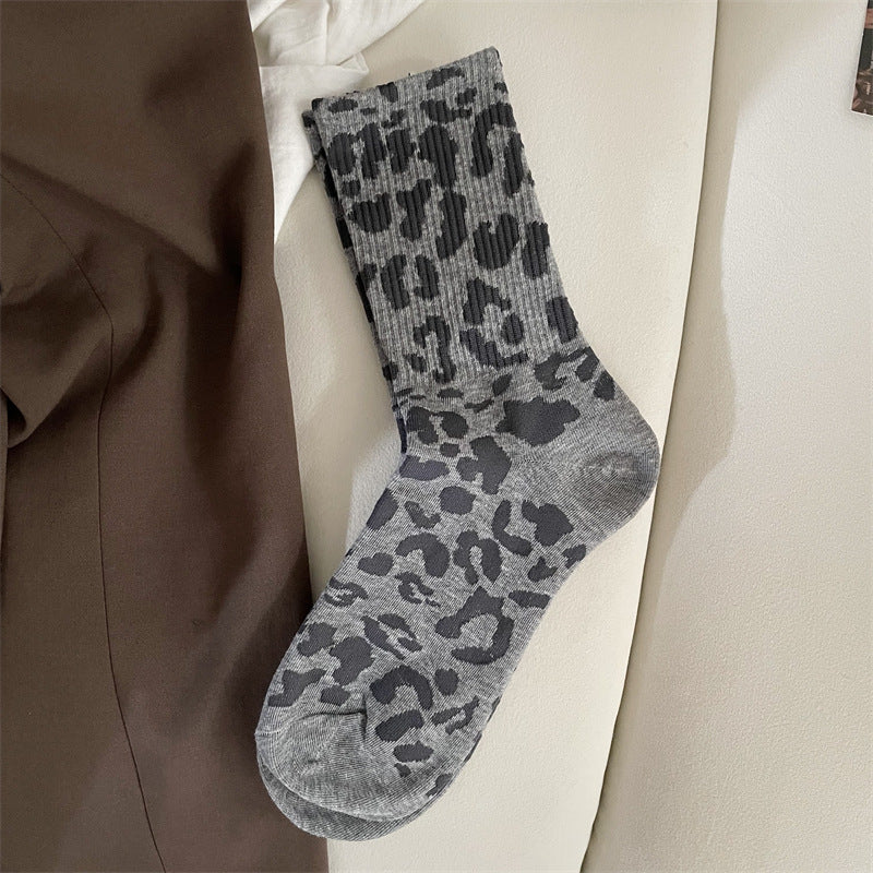 Women's leopard print cotton crew socks