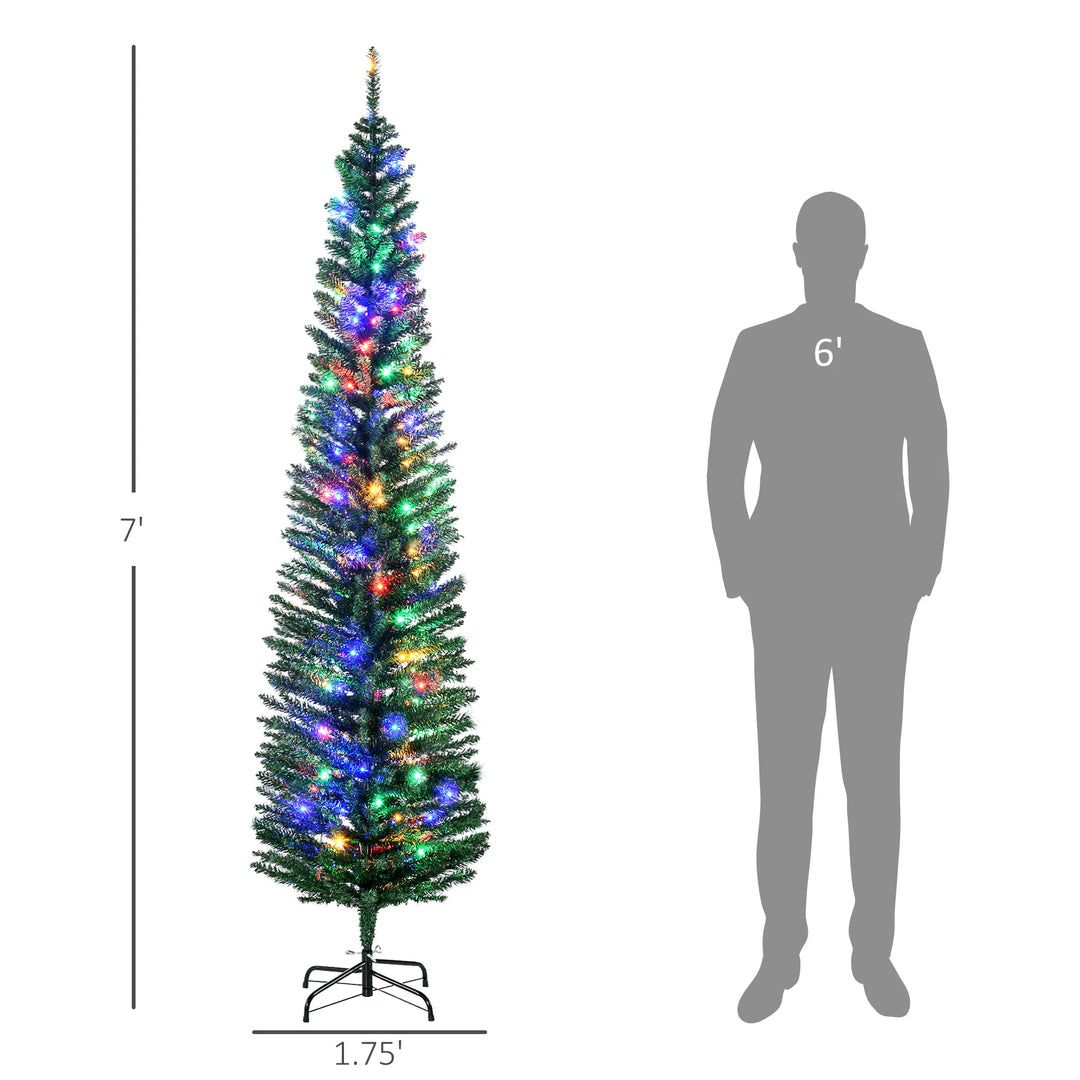 Slim green tree with multicolour lights