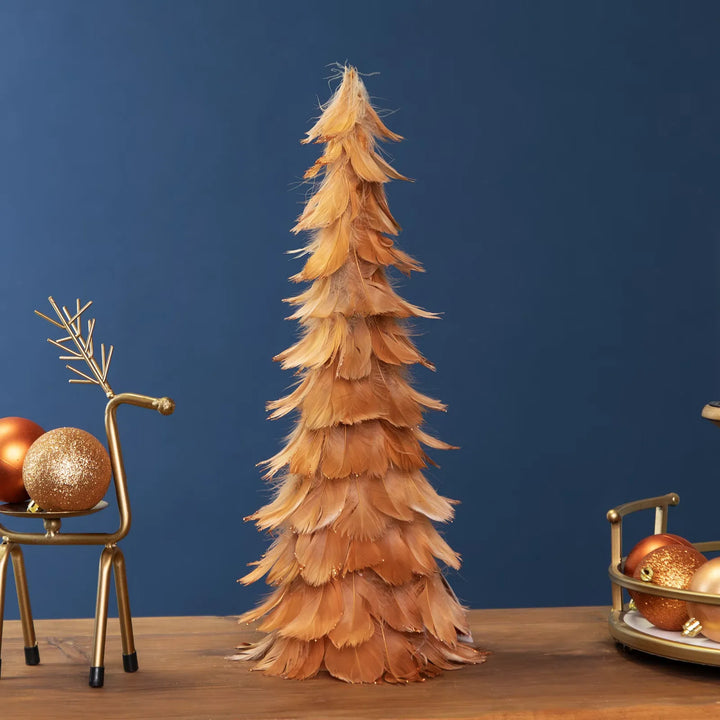 Rust orange feather cone tree decoration