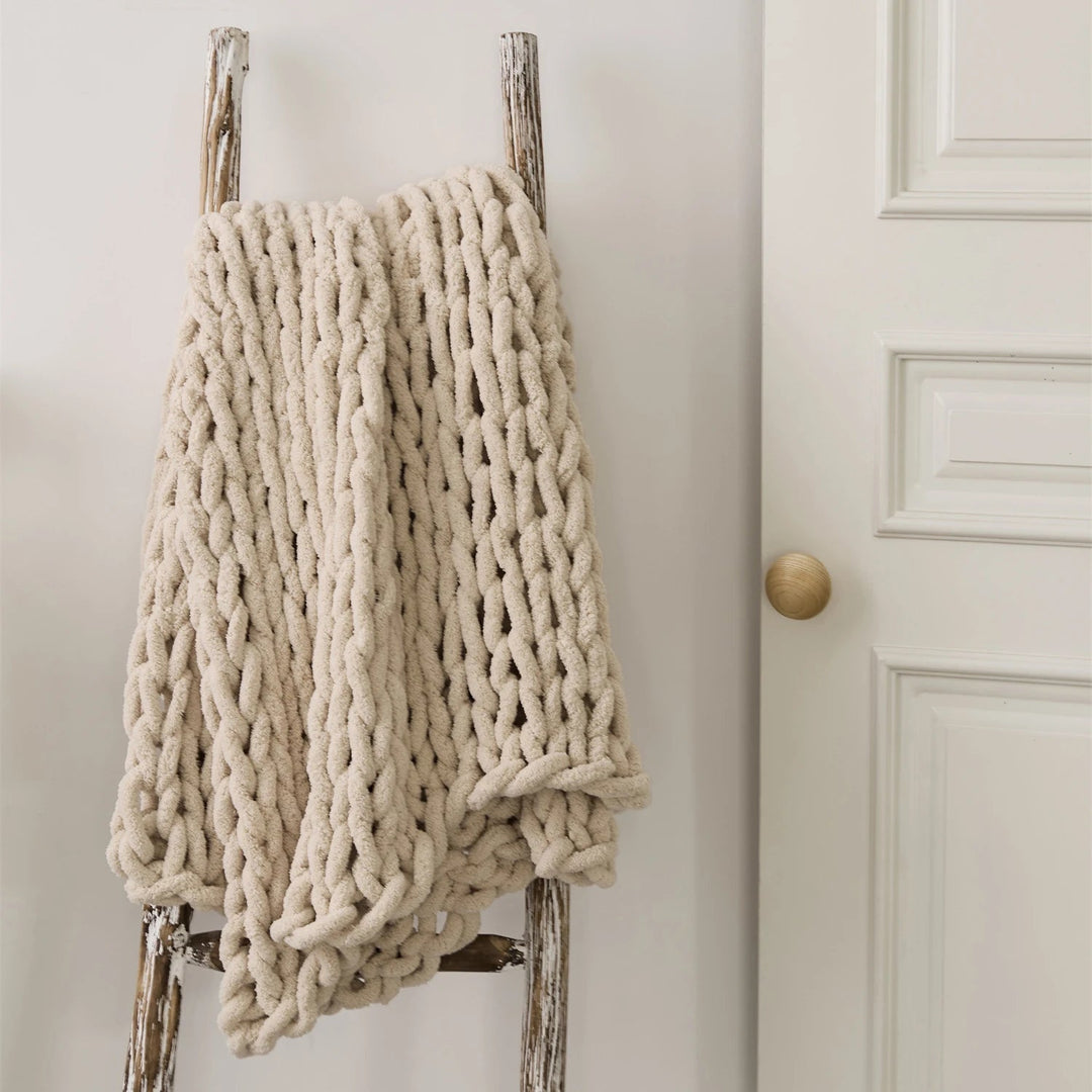 Cosycombe™ Chunky Knit Chenille Throw, Hand-Knotted and Plush
