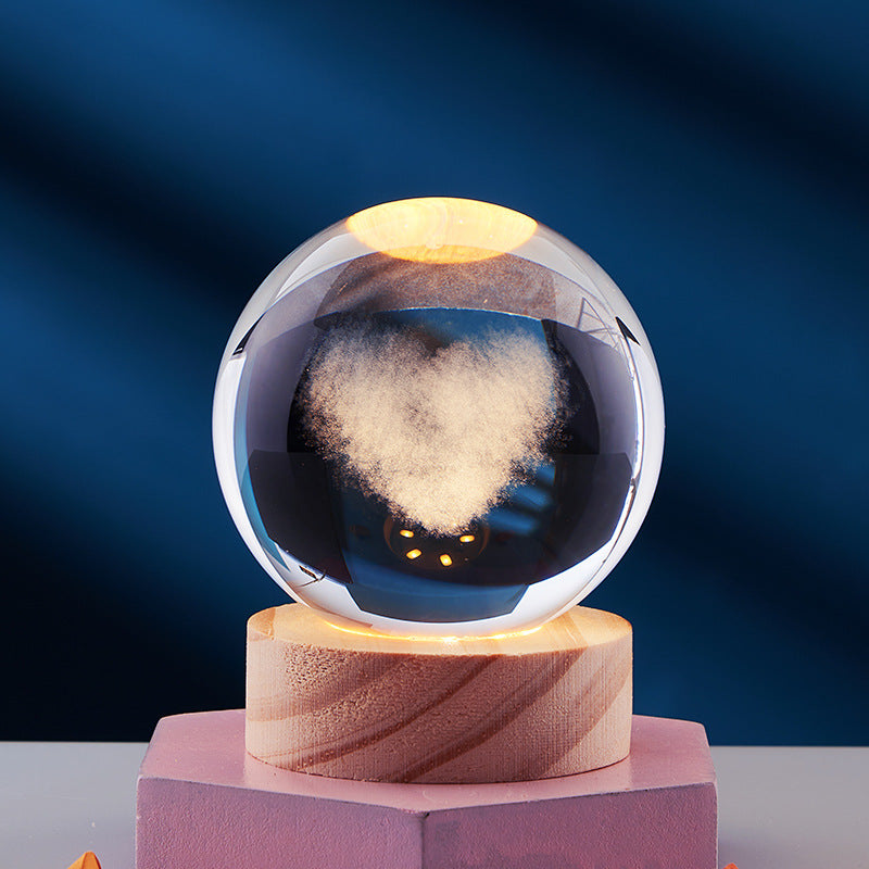 3D Crystal Ball Night Light With Inner Carved Solar System