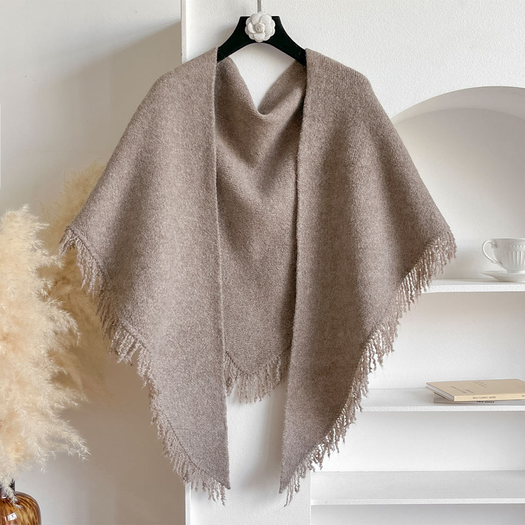 Blush beige fringed knit scarf