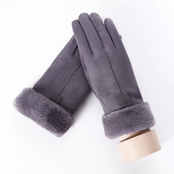 Cosycombe Suede Look Gloves with Plush Cuff and Bear Face