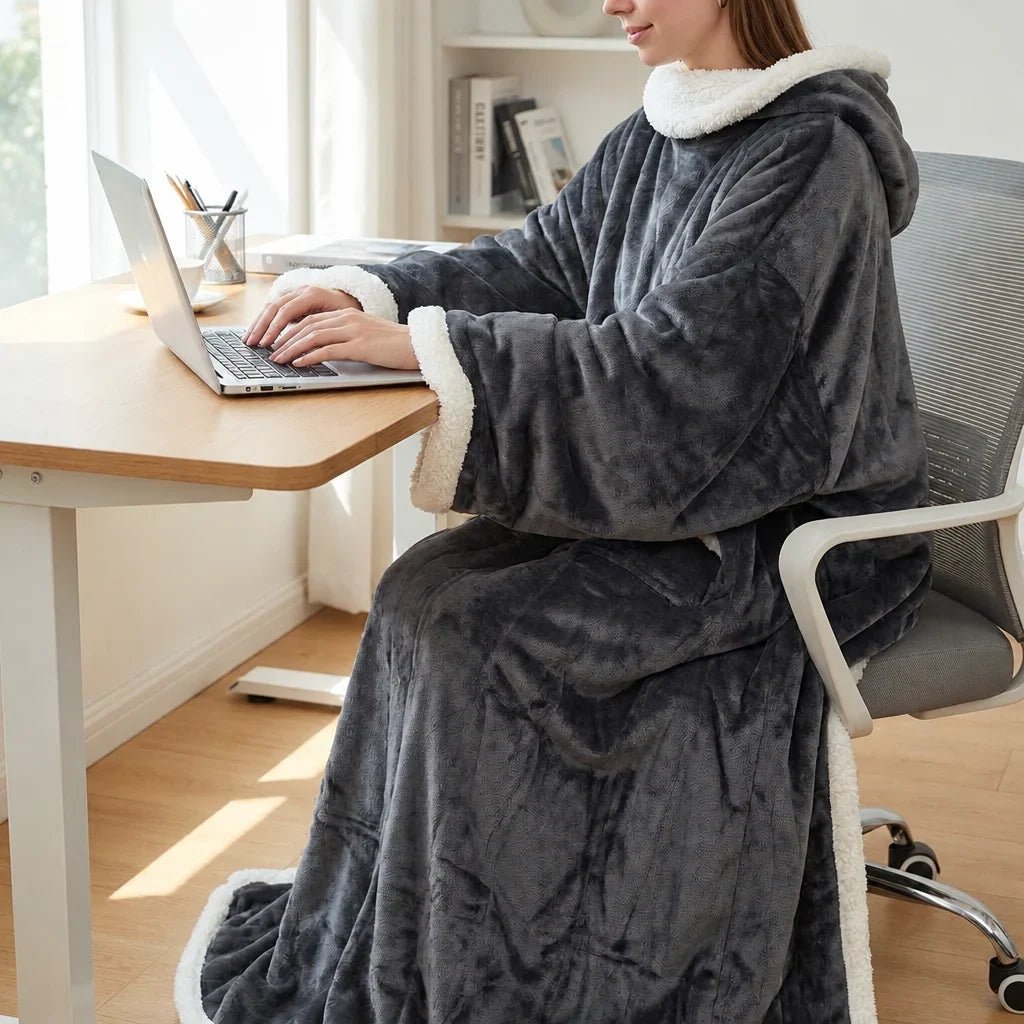 Cosycombe™ Sherpa Fleece Wearable Blanket with Sleeves and Foot Pocket