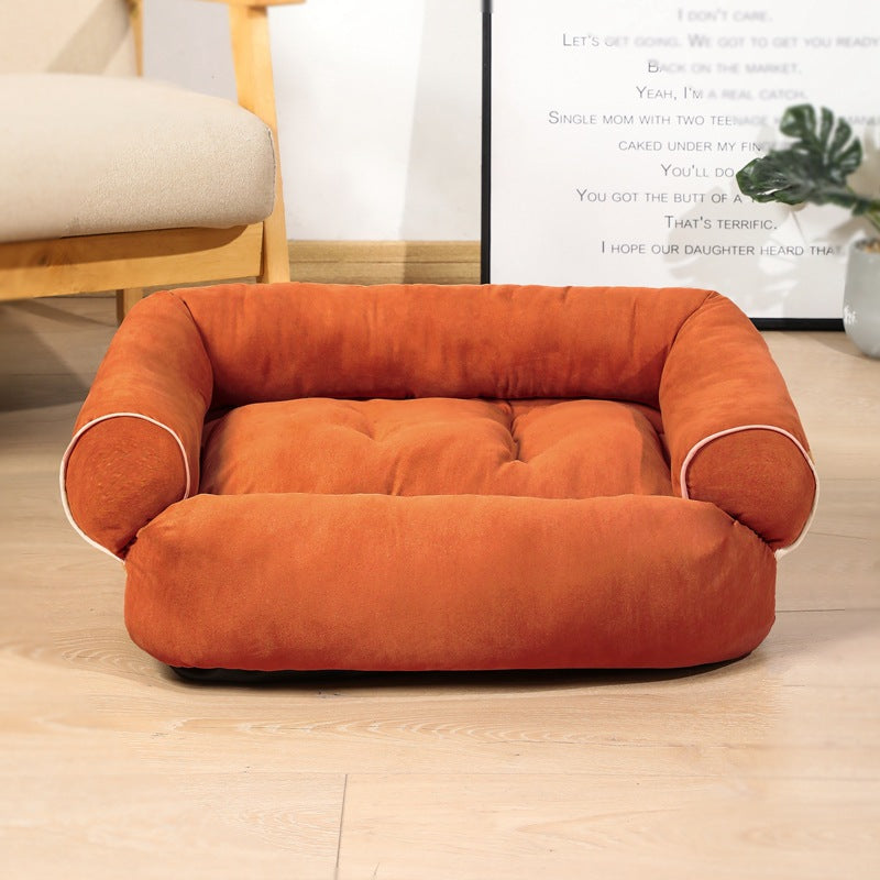 Plush sofa pet bed with bolster sides