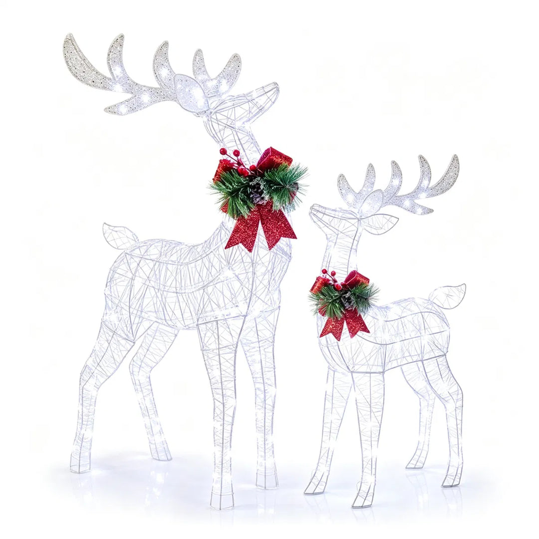 Two glittered light-up reindeer