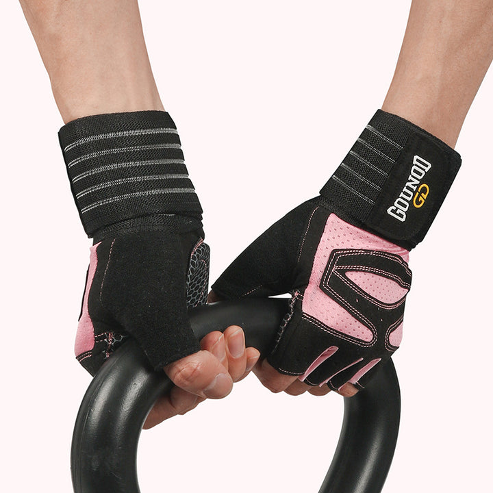 Half-finger gym gloves with wrist wrap