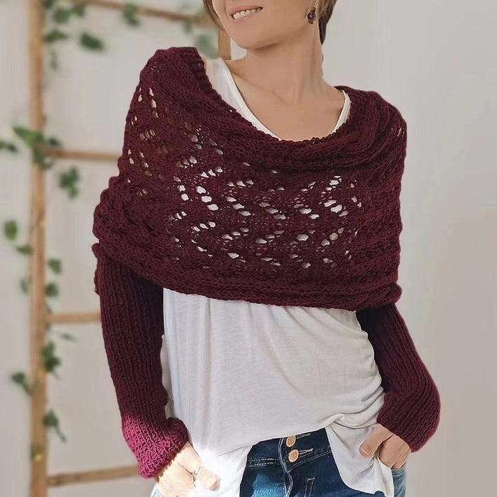 Cosycombe Knitted Openwork Shawl with Sleeves, Shrug Style