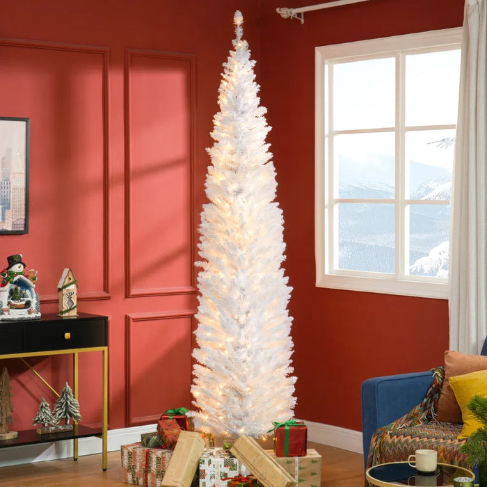 Cosycombe White Pencil Christmas Tree with 300 Warm LEDs, 8ft