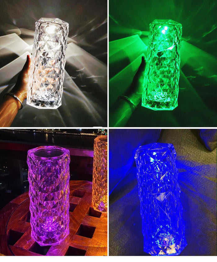 Cosycombe Crystal rose touch lamp with rose light pattern