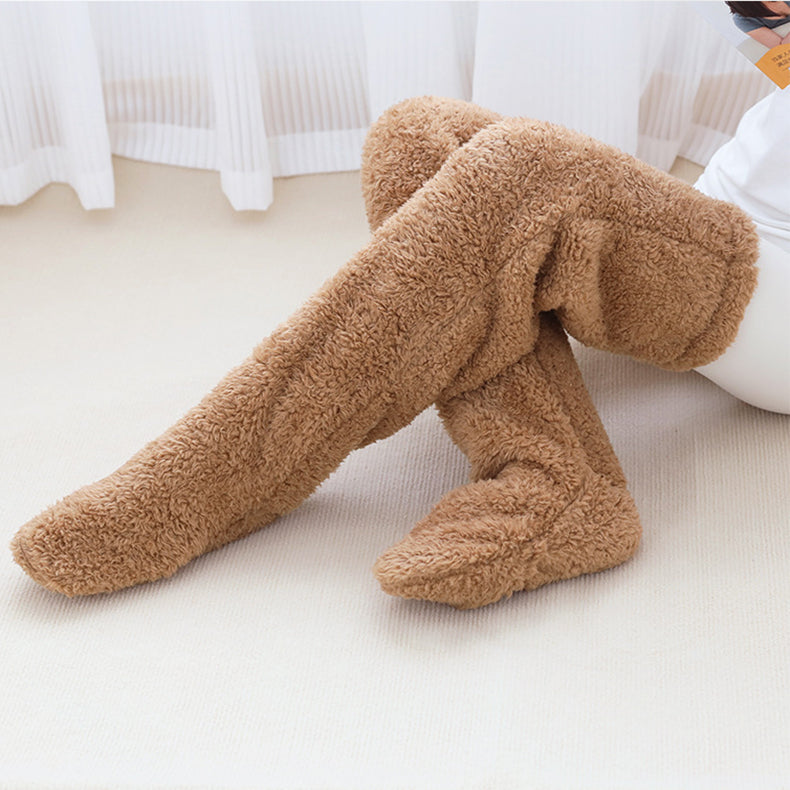Fuzzy over the knee plush socks in lilac