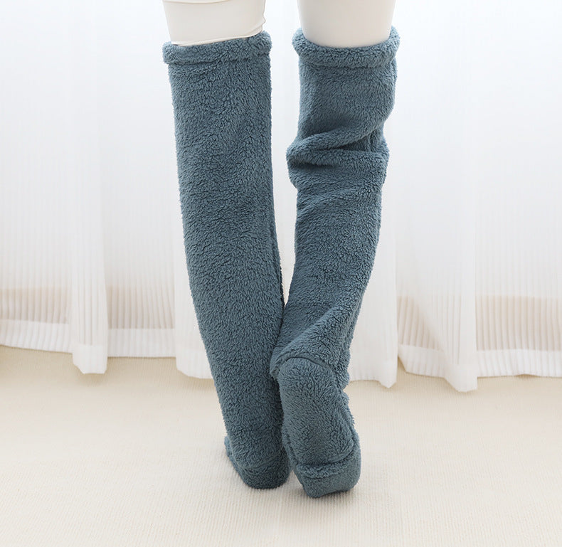 Fuzzy over the knee plush socks in lilac