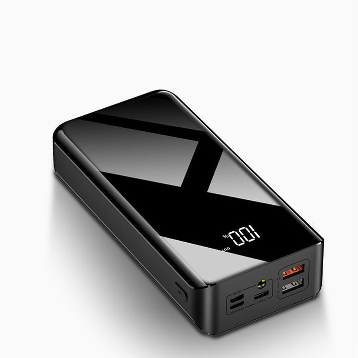 Black 30,000 mAh power bank with LCD