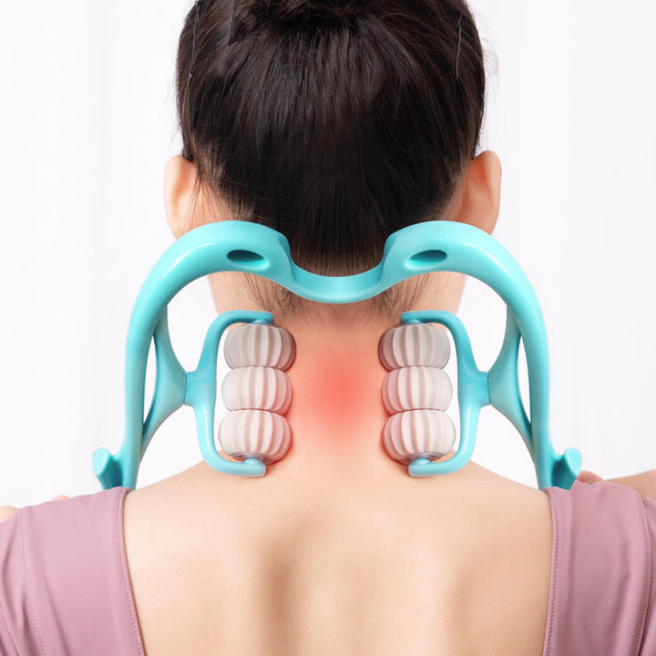 Handheld neck massager with six rollers