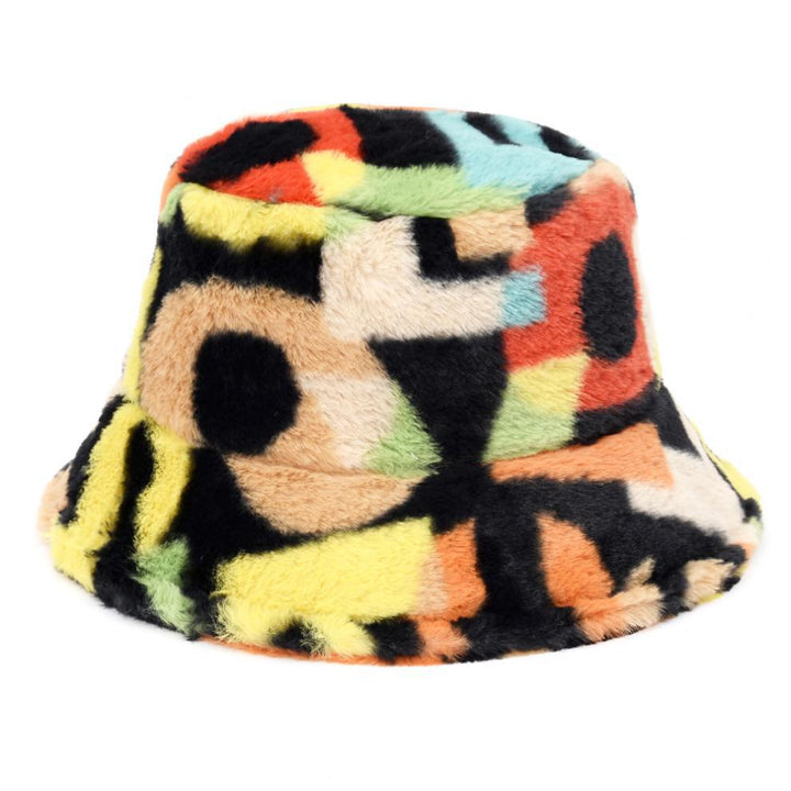 Fluffy cow print faux fur bucket hat