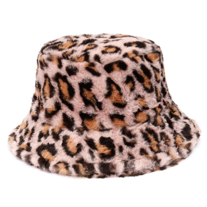 Fluffy cow print faux fur bucket hat