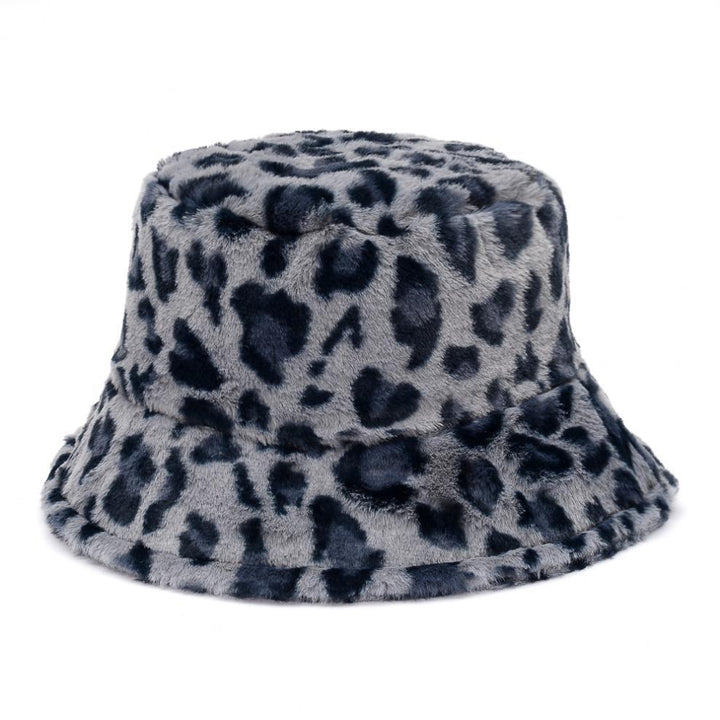Fluffy cow print faux fur bucket hat