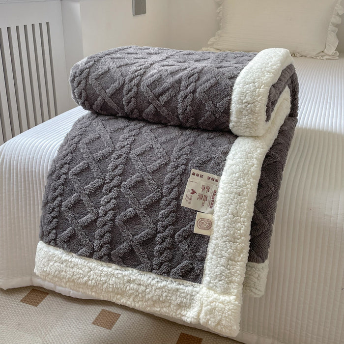 Cosycombe Cable-Knit Blanket with Sherpa Fleece Border