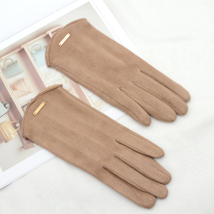 Cosycombe Faux Suede Touchscreen Gloves with Gold Bar