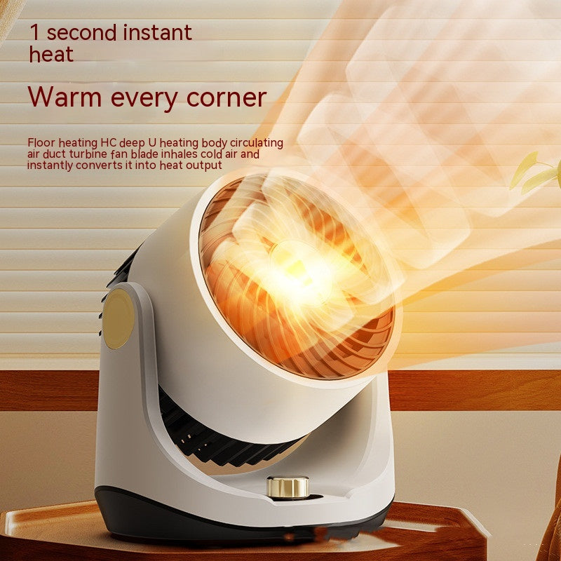 White round desktop fan heater with tilting head