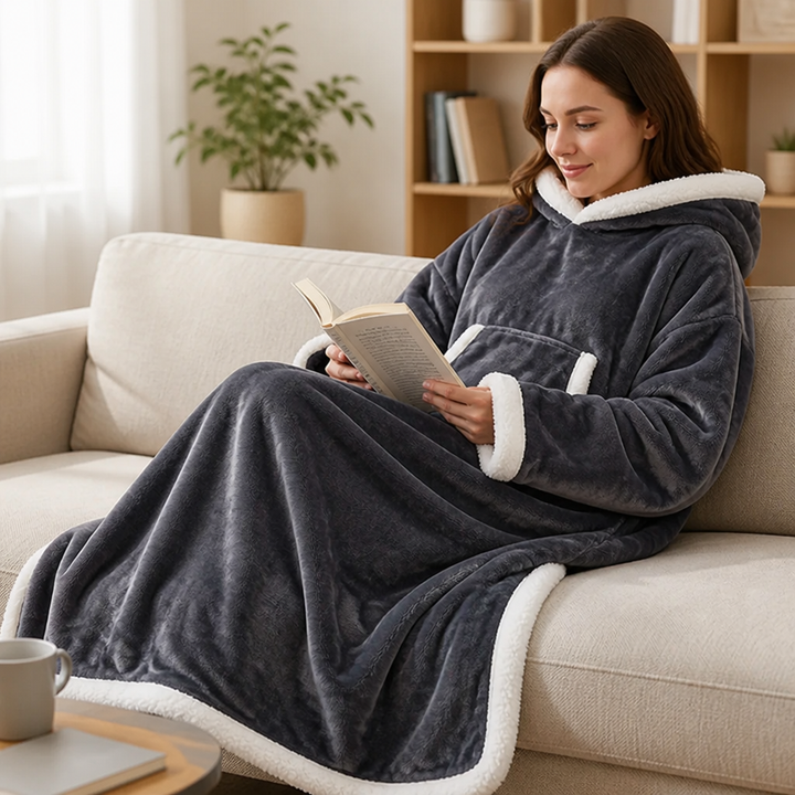 Cosycombe™ Sherpa Fleece Wearable Blanket with Sleeves and Foot Pocket