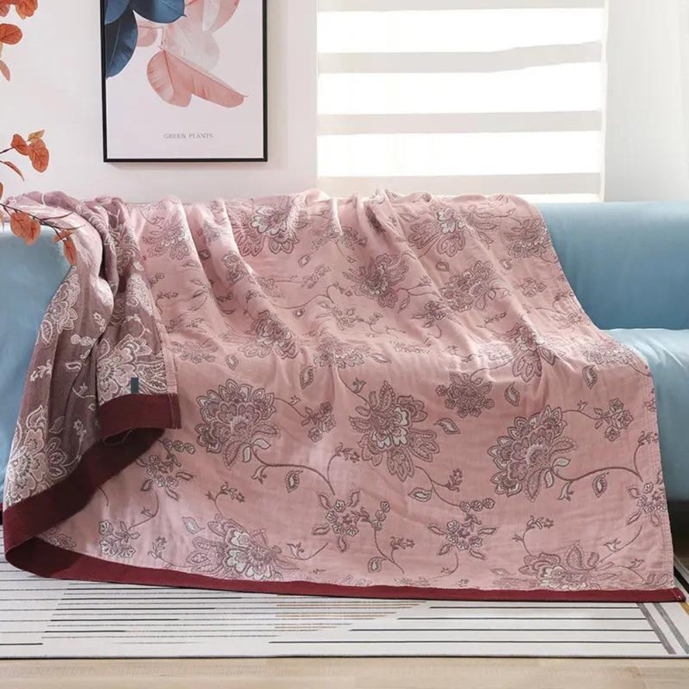 Cosycombe™ Five-Layer Cotton Gauze Blanket With Woven Floral Jacquard